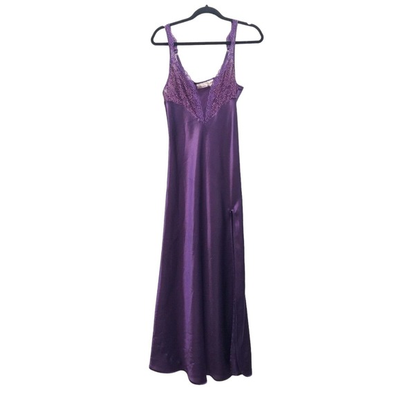 Victoria's Secret Other - Victoria’s Secret Vintage Gold Label Long Slip Nightgown Chemise Purple Slit M